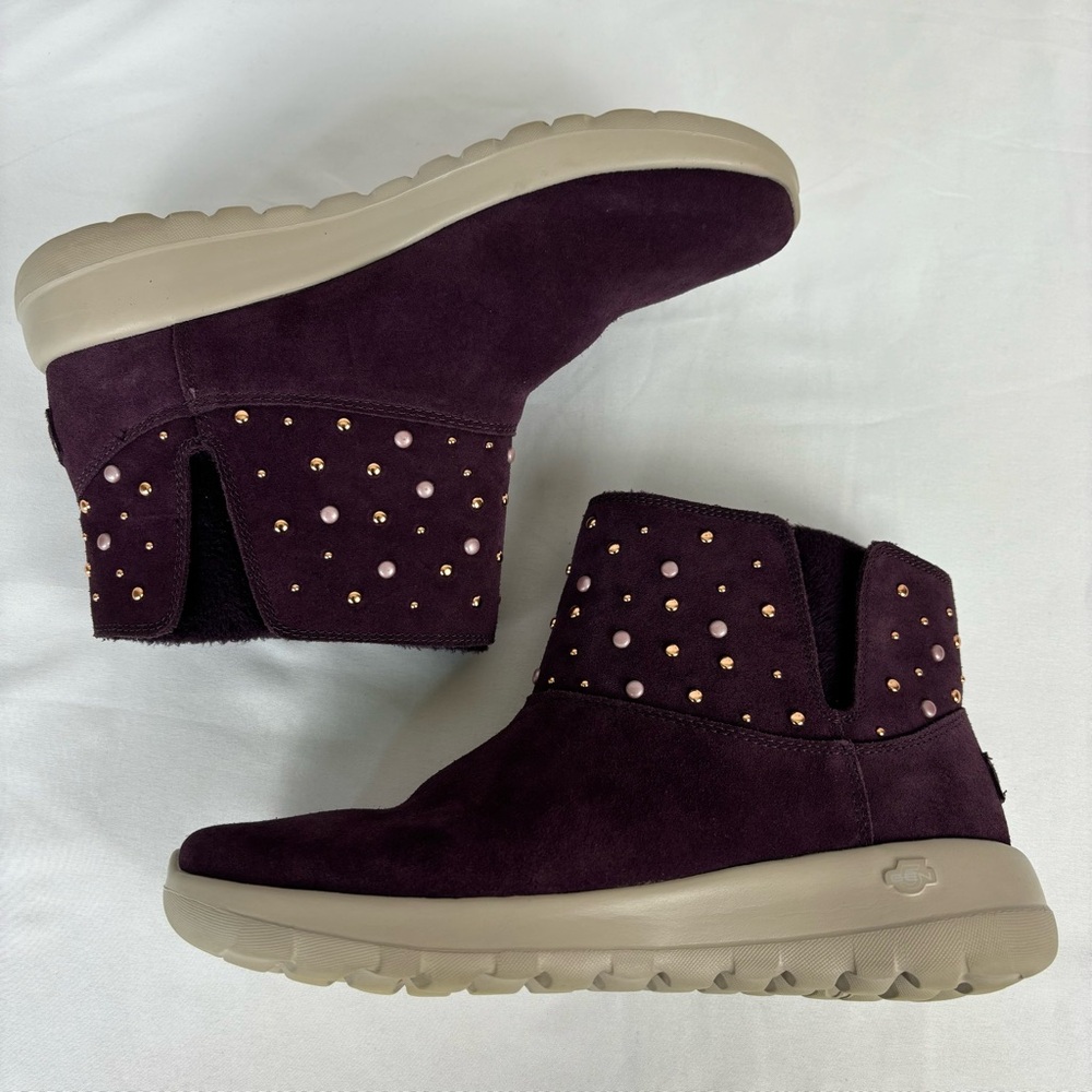 Skechers Ankle Boots Leather Lightweight Slip-On Comfy Booties Burgundy Size 10 - Picture 6 of 16
